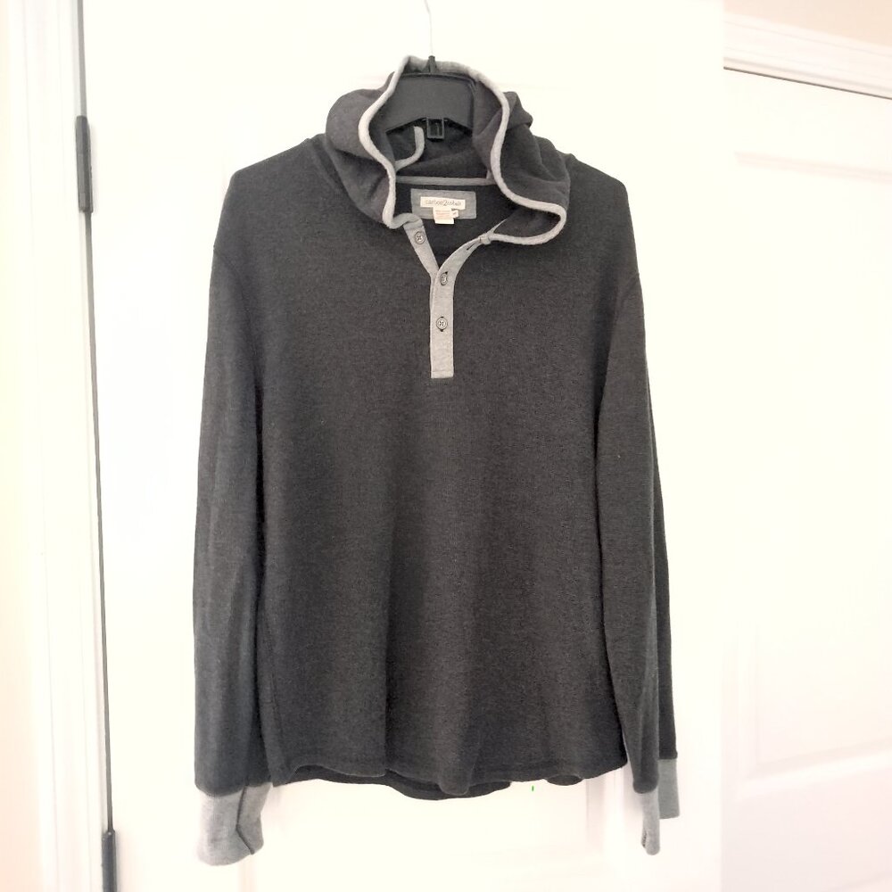 Carbon 2 Cobalt Men's Medium Hoodie Henley Shirt Waffle Knit Grey
